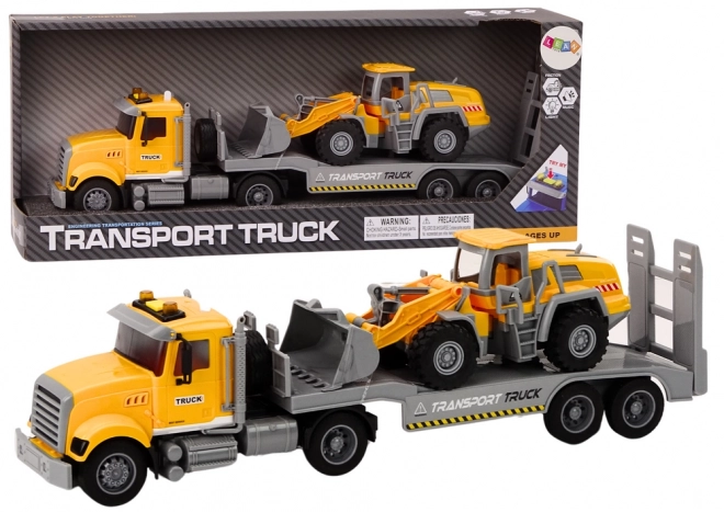 Camion jaune avec excavatrice, lumières et sons