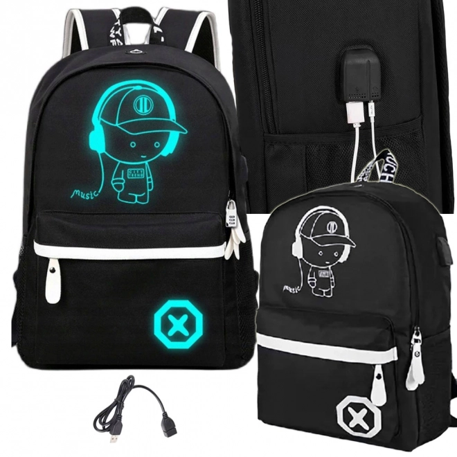 Cartable scolaire avec motif musical et USB
