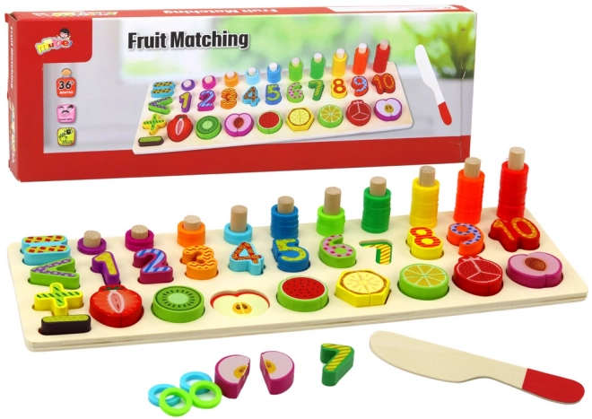 Planche éducative en bois pour l'apprentissage des mathématiques avec des fruits