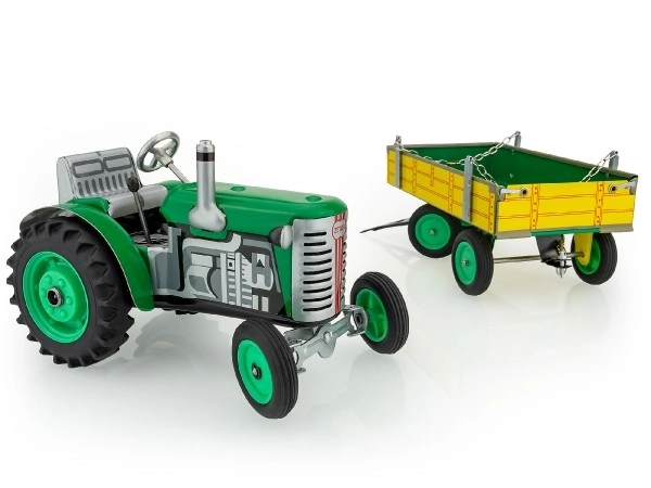 Tracteur Zetor avec remorque verte à clé en métal 28cm Kovap en boîte