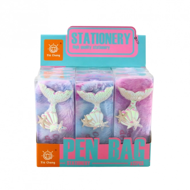 Trousse en peluche avec queue de sirène et paillettes dans des couleurs pastel