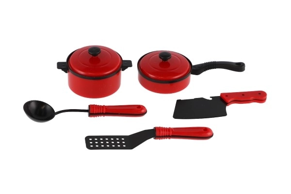 Ensemble de cuisine en plastique 7 pièces rouge sur carte 21x28cm