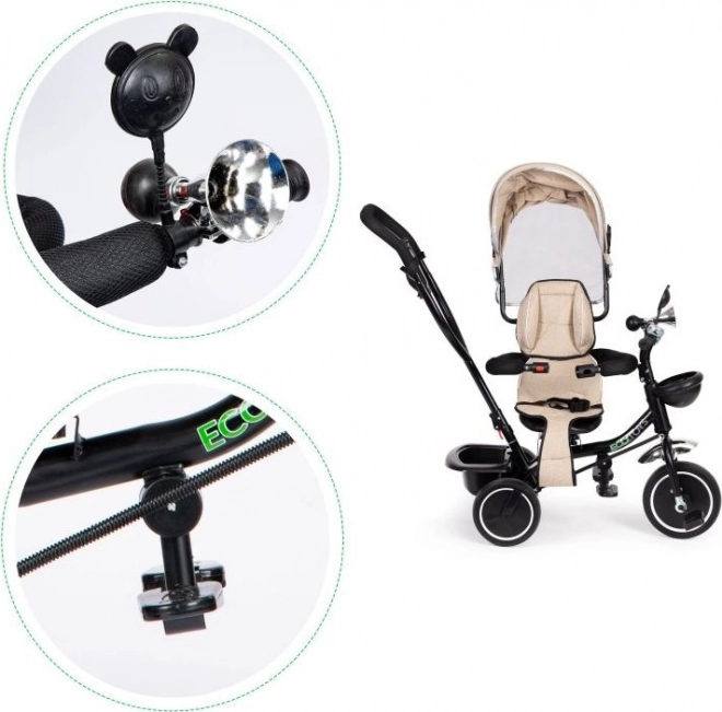 ECOTOYS Tricycle avec toit et tige de guidage beige