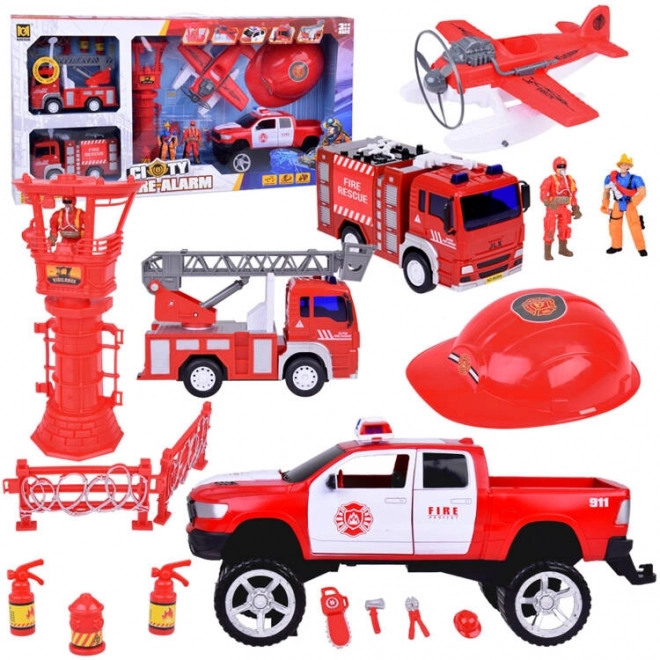 Grand véhicule de pompiers avec son et casque pour enfants