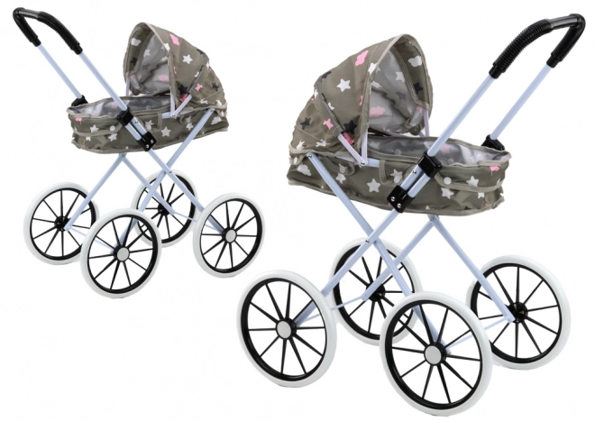 Poussette pour poupées Grandes roues Étoile pliante grise