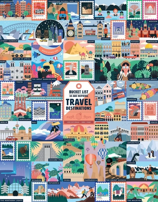 Puzzle Ridley’s Games Bucket List 1000 pièces – 50 destinations touristiques remarquables