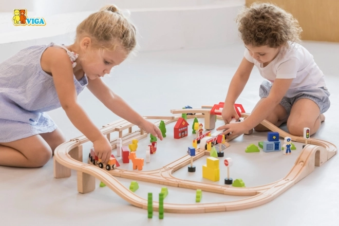 Viga Circuit de train en bois 90 pcs