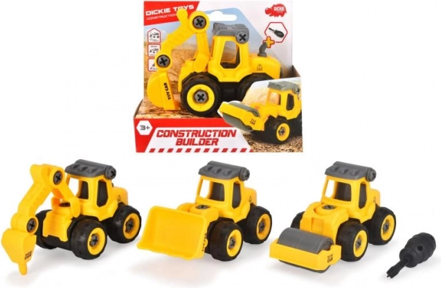 Petite voiture de chantier à assembler avec tournevis 12,5 cm (4 modèles)