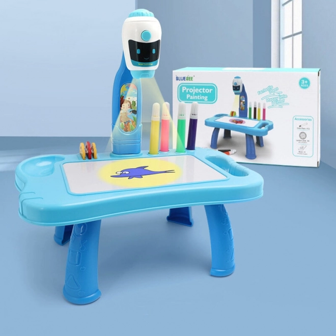 Mini projecteur de dessin 2-en-1 – table robot, bleu
