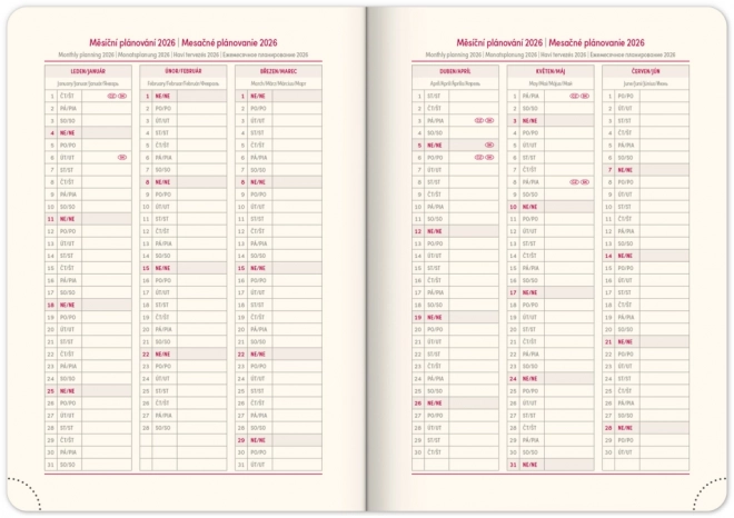 Agenda hebdomadaire Diamante 2025, rouge, 15 × 21 cm