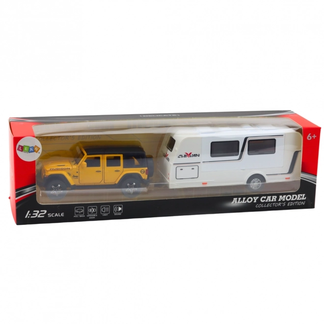 Voiture Tout-Terrain avec Caravane 1:32 Jaune