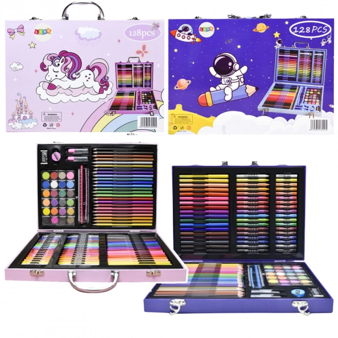Set artistique avec valise licorne rose 128 pièces
