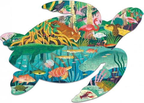 Forme iconique de tortue et illustrations vivantes des zones humides
