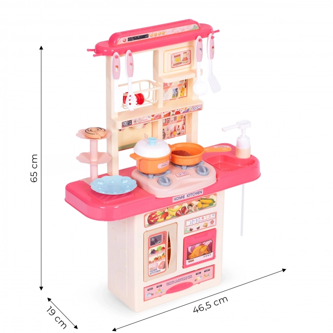 Cuisine pour enfants avec sons, lumières LED, évier, 10 accessoires, rose