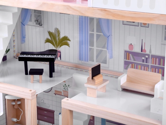 Maison de poupée en bois avec lumières LED style boho 78cm
