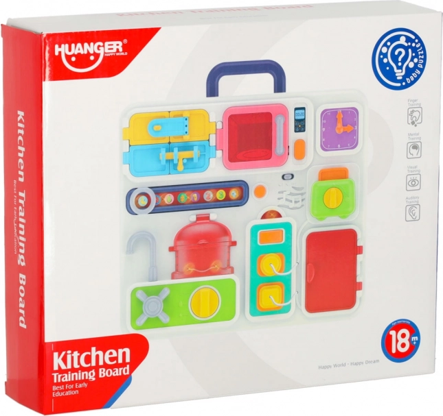 Tableau Montessori avec éléments de cuisine et apprentissage de l'heure