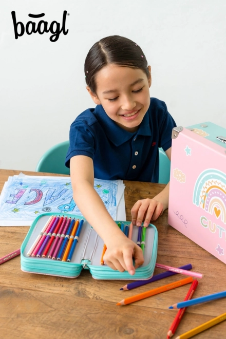 BAAGL Trousse d'école à trois étages Arc-en-ciel rose