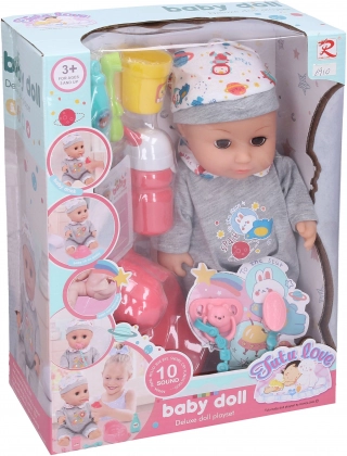 Bébé qui fait pipi en tenue grise 30 cm avec sons