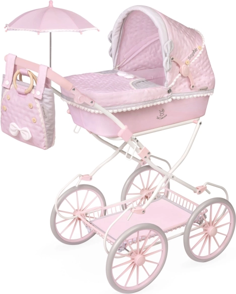 Poussette pliable pour poupées avec sac et accessoires Sophie 81 cm