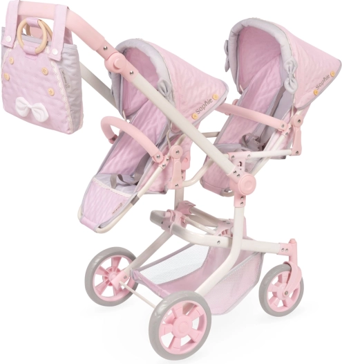 Poussette pliante pour poupées jumeaux SOPHIE avec sac, hauteur réglable 91 cm