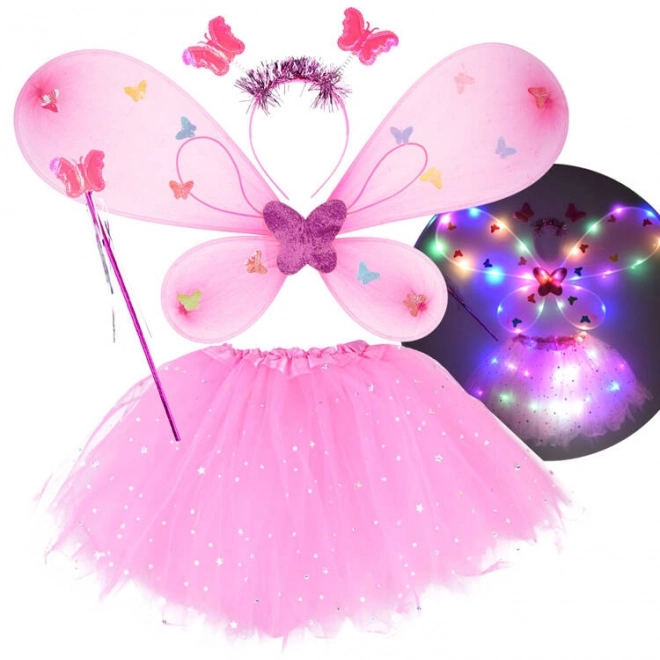 Costume de fée rose lumineux avec ailes de papillon – Rose clair