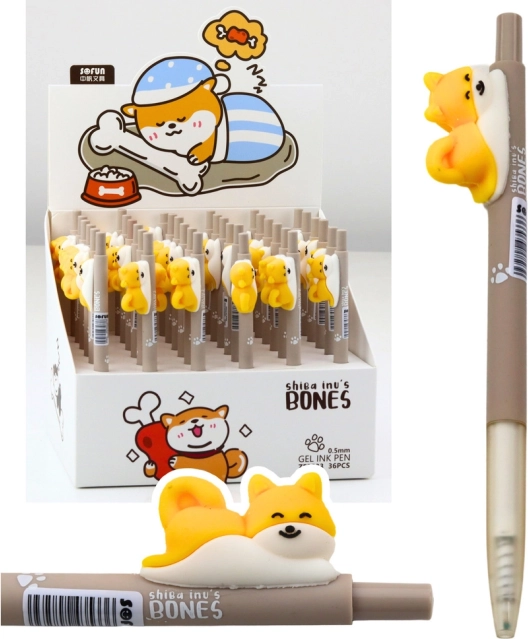 Stylo gel avec figurine de chien Shiba, encre bleue 0,5 mm