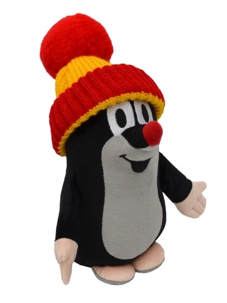 Krtek en peluche avec bonnet rouge et jaune 15cm sur carte