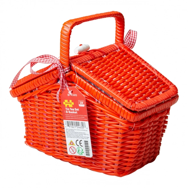 Bigjigs Toys Ensemble à pois pour le thé dans un panier de pique-nique