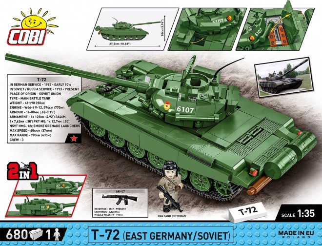 COBI 2625 Forces Armées T-72 (RDA/SOVIÉTIQUE), 1:35, 680 pcs, 1 figurine