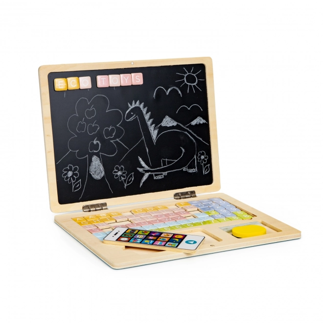 ECOTOYS Ordinateur portable en bois avec écran magnétique - rose