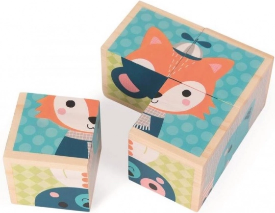 Cubes en bois JANOD – animaux de la forêt, 4 cubes