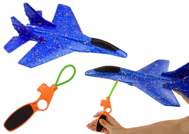 Avion en mousse à lancer avec catapulte bleu