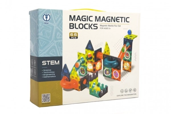 Jeu de construction magnétique en plastique 66 pièces en boîte 31x25x8cm