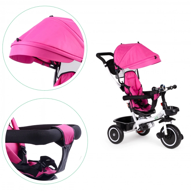 Tricycle ECOTOYS avec toit ouvrant et barre de poussée - rose