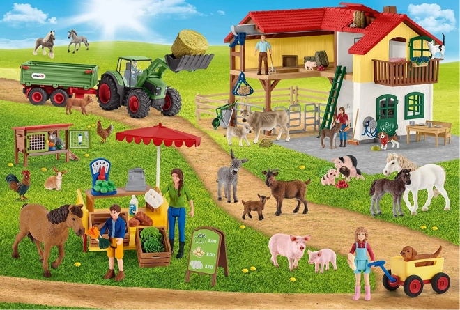 SCHMIDT Puzzle Schleich Ferme avec stand de vente 100 pièces + figurine Schleich