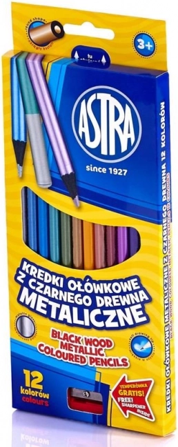 Crayons de couleur métalliques Astra 12 pcs avec taille-crayon