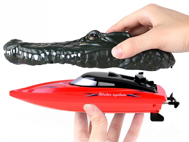 Bateau crocodile amusant avec télécommande – Rouge
