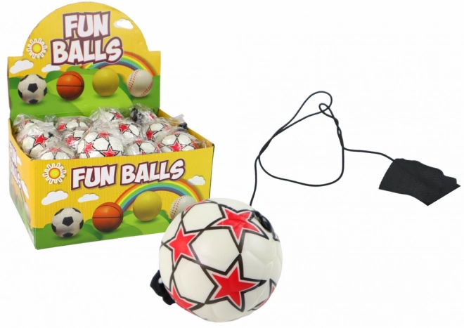 Balle de football sur élastique yo-yo 6 cm – blanche avec étoiles