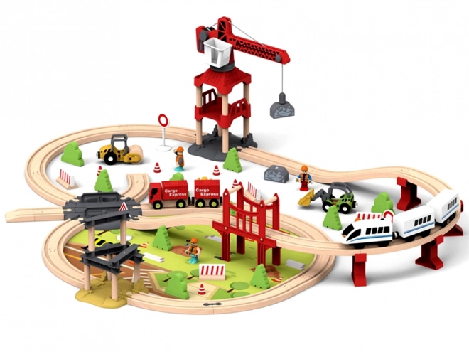 Chemin de fer en bois pour enfants avec base de transport et grue