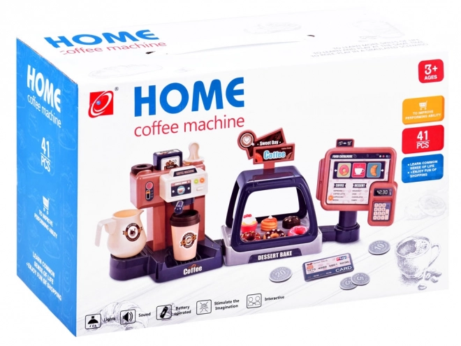Café avec machine à café, caisse et vitrine