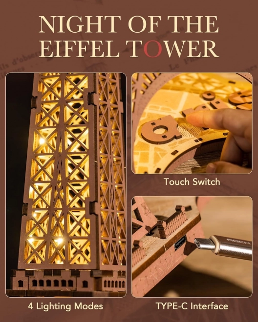 Puzzle 3D en bois RoboTime Rolife Nuit Éclairée Tour Eiffel