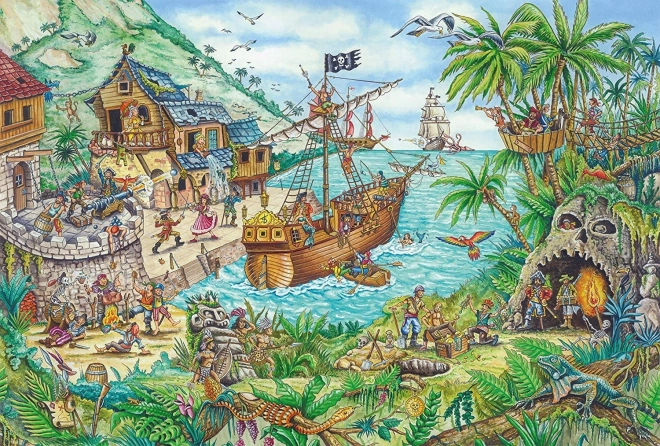 SCHMIDT Puzzle Dans la baie des pirates 100 pièces + cadeau (drapeau pirate)