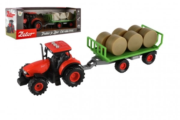 Tracteur Zetor avec remorque et bottes en plastique 36 cm à inertie avec lumière et son