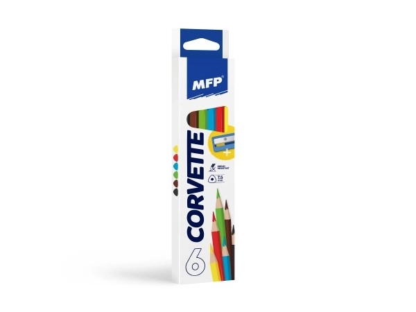 Crayons de couleur 6pcs triangulaires colorés + taille-crayon dans une boîte 5,5x24x1,5cm 24pcs en boîte
