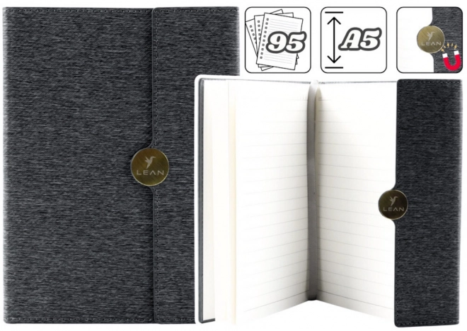 Bloc-notes de bureau noir élégant avec fermeture magnétique