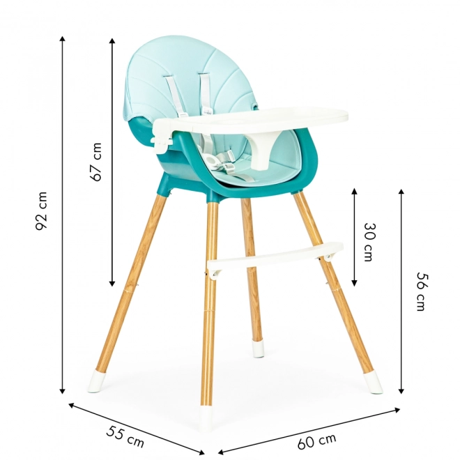 Chaise haute 2 en 1 Ecotoys turquoise