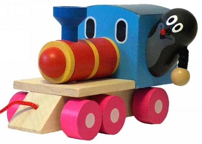 Train en bois à tirer avec La Petite Taupe - 12 cm
