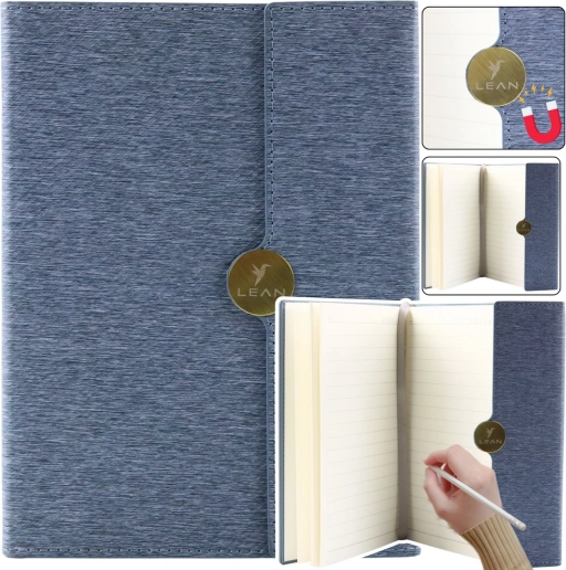 Bloc-notes de bureau A5 à fermeture magnétique, ligné, gris