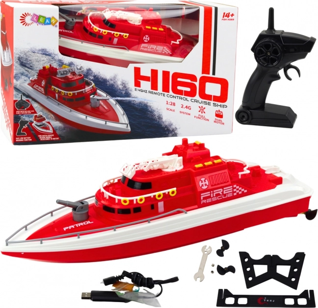 Bateau de sauvetage à moteur télécommandé rouge 1:28