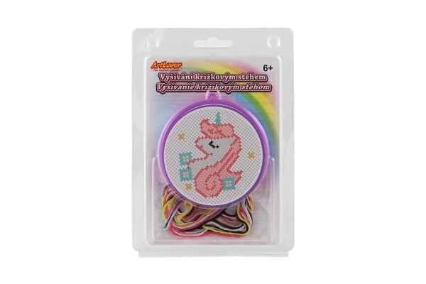 Broderie au point de croix licorne cadre de broderie 1 modèle 6 fils à broder sous blister 12,5x18x1cm